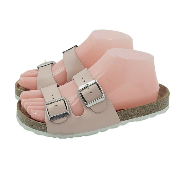 BioStep Shoes - BioStep Blush Pink Leather Two-Strap Slip-On Comfort Slide Sandals Size 6.5